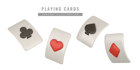 Realistic 3d playing cards. Casino game concept. Set of aces of different suits. Vector illustration