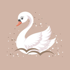 Illustration of a cute white swan on a beige background. Flat style illustration