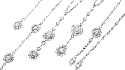 Fototapeta premium Elegant silver jewelry chains displayed on a white isolated background, showcasing intricate designs and patterns for fashion enthusiasts.