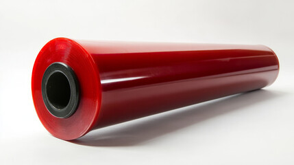 An industrial roller for hoisting equipment made of red polyurethane isolated on a white