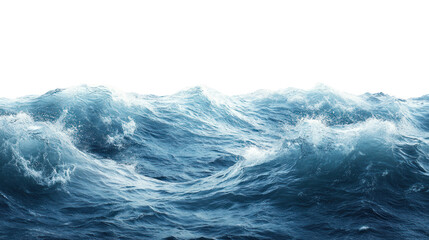 Obraz premium Energetic ocean waves crashing against the shore, displaying vibrant shades of blue and white foam, isolated on a clean background.
