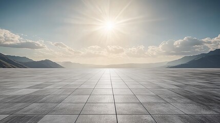 Bright Sunlight Streaming onto Large Empty Concrete Floor Creating a Warm and Inviting Atmosphere