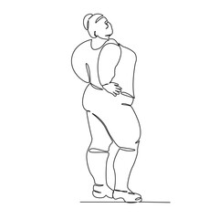One continuous single drawing line art flat doodle fat woman, body positivity, model, fat, overweight, overeating, beauty. Isolated image hand draw contour on a white background, hand drawn, not AI