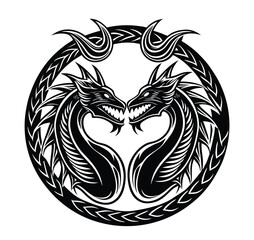tribal silhouette of Dragons in circle