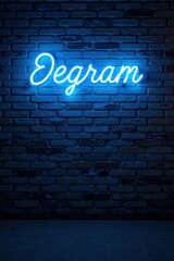 Fototapeta premium Deep blue neon sign casts dramatic light on aged brick wall , shadows, aesthetic, vibrant