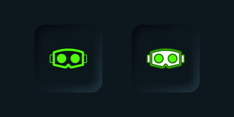 Green Virtual reality glasses icon isolated on black background. Stereoscopic 3d vr mask. Optical head mounted display. Black square button. Vector