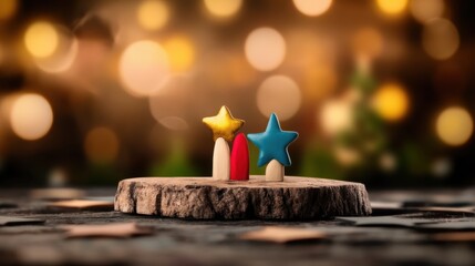 Colorful star decorations on wooden base with bokeh background Nauru Independence Day