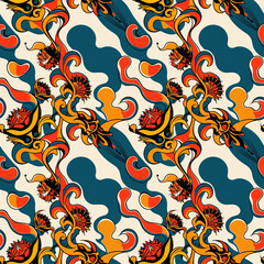 Fototapeta premium Curly hand painted seamless patterns with waves and abstract shapes, clean bold colors