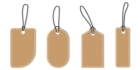 A set of realistic  price tags on a isolated background. Cardboard labels with a thread. realistic price tags eps 10.