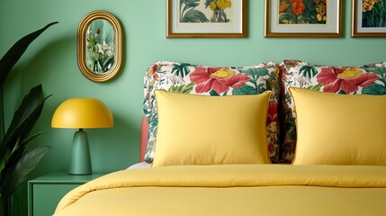 A maximalist bedroom adorned with layers of patterned bedding ornate mirrors and a gallery wall of vintage art in gold frames rare Vintage maximalism cozy elegance 