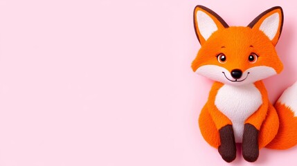 Obraz premium A minimalist cartoon of a cheerful fox sitting on a clean white background with soft orange and white details for a playful look 