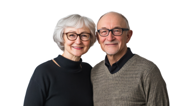 Happy senior couple smiling together, showcasing love and companionship, suitable for themes of aging and relationships.