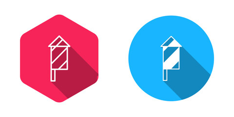 Filled and outline Firework rocket icon isolated with long shadow background. Concept of fun party. Explosive pyrotechnic symbol. Vector