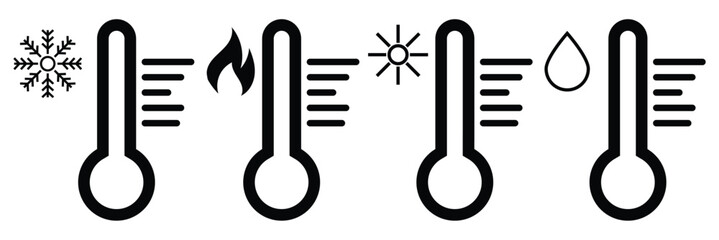 Cold and hot icon set . temperature  sign. thermometer symbol. Temperature thermometer icon set.