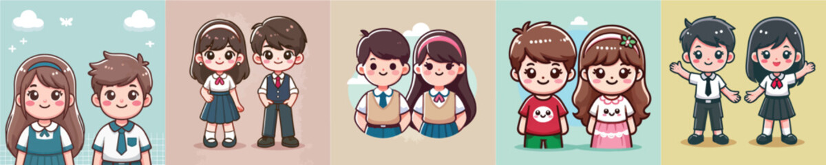 Vector collection of two little children
