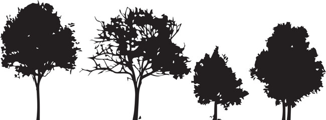 A set of tree silhouettes for flat design. Hand drawn vector illustration
