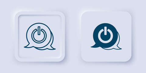 Filled and outline Power button icon isolated on grey background. Start sign. Square button. Vector