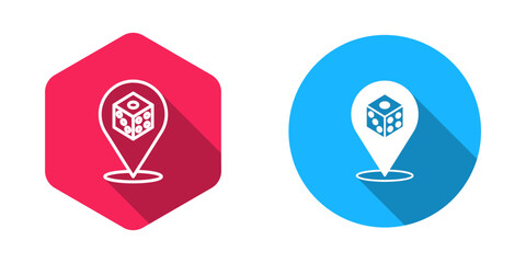 Filled and outline Game dice icon isolated with long shadow background. Casino gambling. Vector