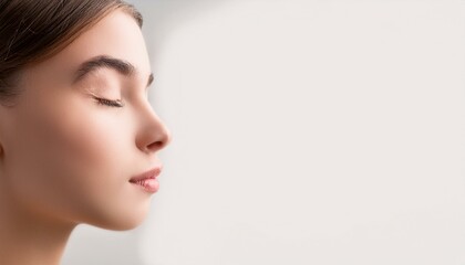 Naklejka premium Profile of feminine face with closed eyes and make-up