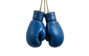 Blue boxing gloves isolated on white and transparent