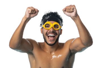 Excited athletes celebrating victory, isolated on transparent background