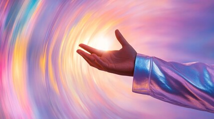 An abstract burst of radiant light with rainbow auras emanating in concentric rings creating a hypnotic visual effect rare aura visual energy 