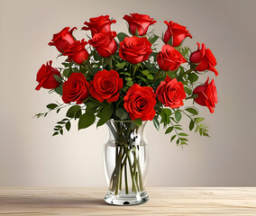 Obraz premium Classic Red Roses Vase a Bouquet That Speaks from the Heart with blur background ai 