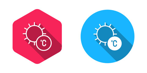 Filled and outline Sun icon isolated with long shadow background. Vector