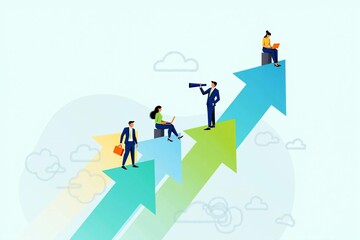 Creative Flat Design of Companies and Professionals Driving Upward Business Trends