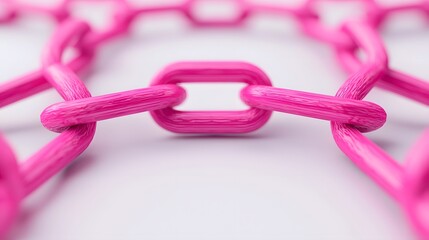 Naklejka premium Intricate Design of Interconnected Pink Chain Links on a Minimalist White Background for Modern Style. Digital Analytics Concept