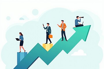 Obraz premium Creative Flat Design of Companies and Professionals Driving Upward Business Trends