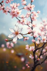 Delicate pink sakura blossoms bloom in spring, painting the Japanese garden with a breathtaking display of nature's beauty