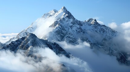 Fototapeta premium Majestic Snow-Capped Mountain in Clouds