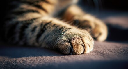 Close-up of a cat's paw resting on a soft surface