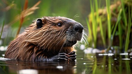 Beaver in Natural Habitat for International Beaver Day: Wildlife Scene in a Lush and Serene Environment