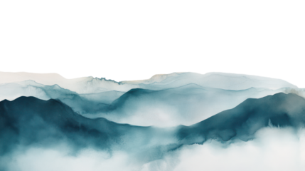 Softly blended mountain peaks disappear into mist, creating a serene atmosphere. Ideal for nature-themed designs and calming backgrounds.