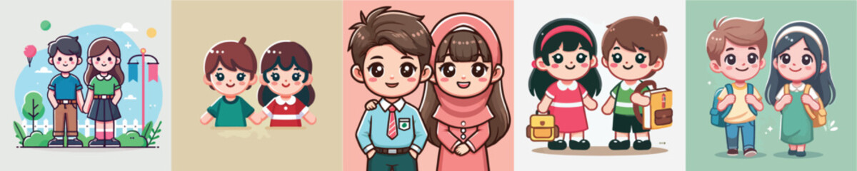 Vector collection of two little children