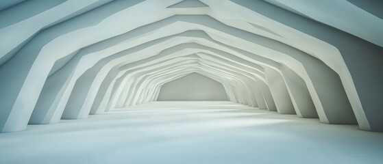 Abstract Architectural Corridor  Modern Design  Geometric Lines  White Interior  Light and