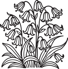 Fototapeta premium Blue bell flower line art silhouette design vector art illustration