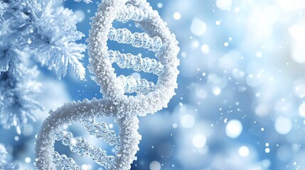 Fototapeta premium Frozen DNA Helix Winter Science Abstract Background 3D Ice Art Blue 