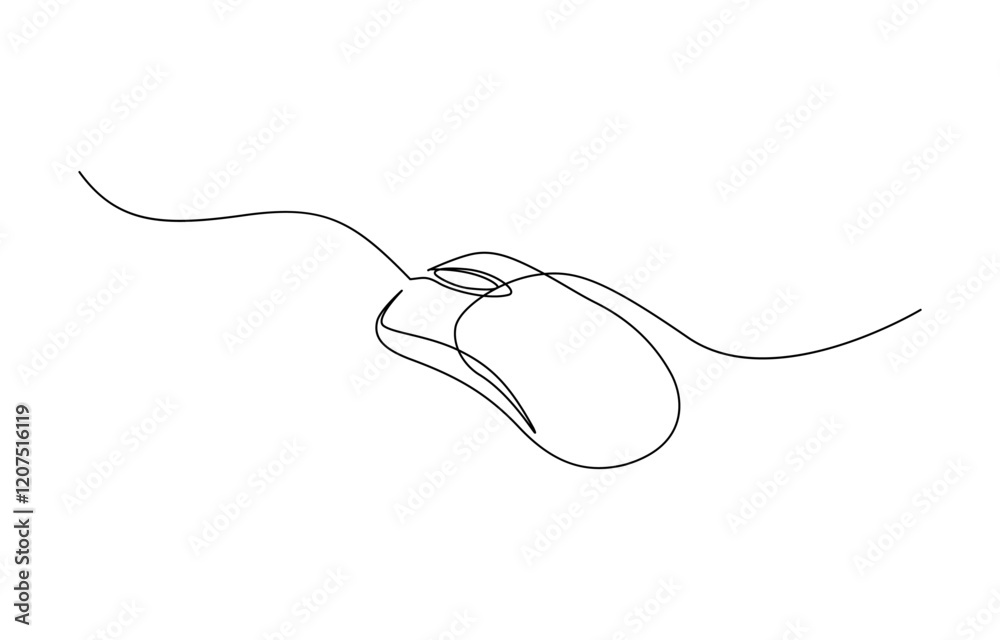 Poster drawn continuous one line computer mouse logo. vector illustration, mouse computer one continuous si