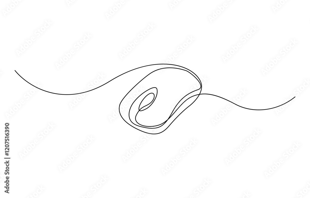 Poster drawn continuous one line computer mouse logo. vector illustration, mouse computer one continuous si