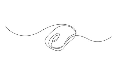 Obraz premium Drawn continuous one line computer mouse logo. Vector illustration, Mouse computer one continuous single line art drawing. Minimal art style.