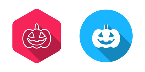 Filled and outline Pumpkin icon isolated with long shadow background. Happy Halloween party. Vector