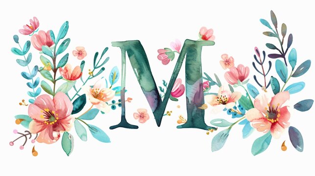 Elegant Watercolor Alphabet Letter M with Floral Design for Creative Projects