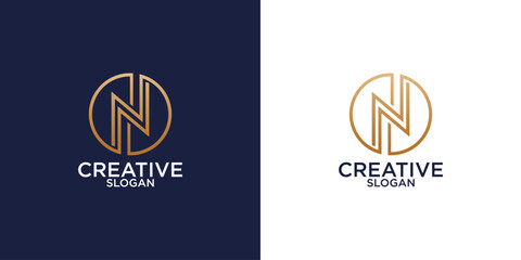 Abstract gradient linear monogram letter N logo icon design modern minimal style illustration. Premium alphabet vector line emblem sign symbol mark logotype
