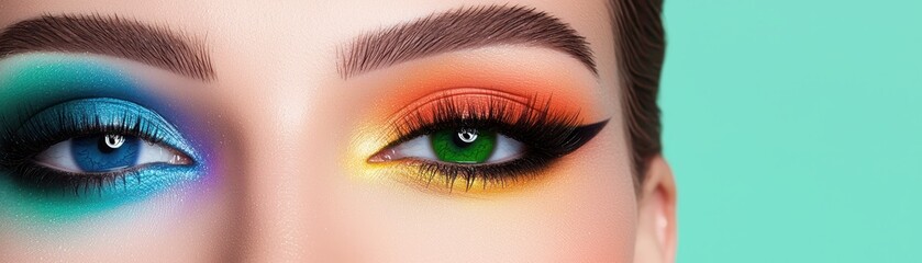 Fototapeta premium Vibrant eye makeup showcase studio photography colorful palette close-up beauty trends