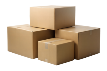 Cardboard boxes stacked neatly in a workspace for shipping and storage purposes. Cut out