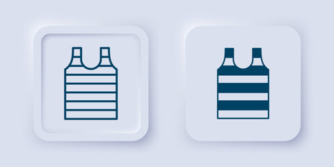 Filled and outline Striped sailor t-shirt icon isolated on grey background. Marine object. Square button. Vector