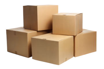 Cardboard boxes stacked neatly in a workspace for shipping and storage purposes. Cut out